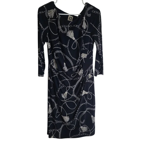 ✨️Elegant Navy Chain Print Dress - Picture 2 of 6